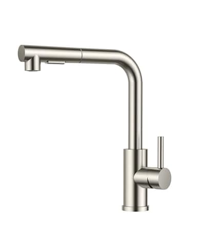 FORIOUS Robinet Cuisine, Mitigeur Cuisine avec Douchette Extractible, 2 Modes de Pulvérisation et Pivotante à 360°, En Forme de L Acier Inoxydable Monolevier Robinet Evier