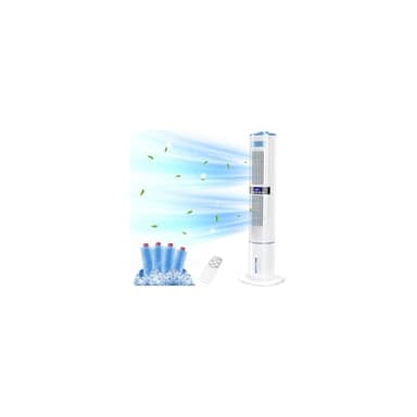 Climatiseur Mobile Silencieux Portable Rafraîchisseur d'air 360° Oscillation, Sortie d'air Double, 24H Minuteries, 65W, 4 Modes et 3 Vitesses avec Télécommande pour Chambre, Bureau, Cuisine