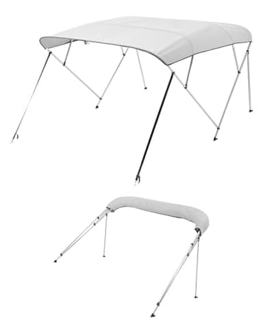 VEVOR Bimini pour Bateau à 4 arceaux, 243 x 137 x 170-182 cm, taud de Soleil avec Cadre en Alliage d'aluminium, Toile en Polyester 600D, Sac de Rangement, 2 poteaux de Support, 4 Sangles, Gris Clair