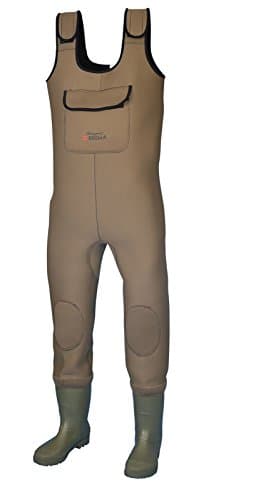 Shakespeare Sigma Wader en Néoprène Imperméable avec Bottes à Semelle à Crampons pour Homme et Femme. pour Pêcher du Bord et en RIVière, gris/vert