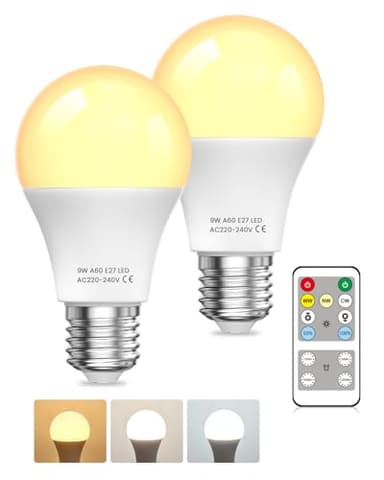 Ampoules LED E27 avec Télécommande, Ampoules LED 9W(équivalent 60W) Ampoule LED E27 Dimmable 3000K-6000K, Ampoule Télécommande avec Minuterie, Fonction Mémoire, pour la Décoration d'Intérieur