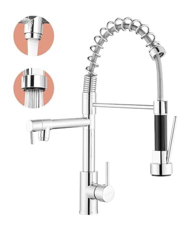 Robinet de cuisine - Robinetterie de cuisine avec douchette extractible, pivotant à 360°, mitigeur haute pression pour cuisine, robinet d'évier de cuisine double pulvérisation en acier inoxydable