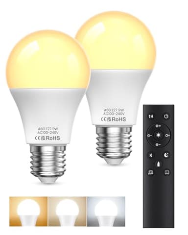 Ampoule E27 LED avec Telecommande, ampoules led 9W(équivalent 60W) Ampoule LED E27 Dimmable 3000K-6000K, Ampoule Télécommande avec Minuterie, Fonction Mémoire, pour la Décoration d'Intérieur