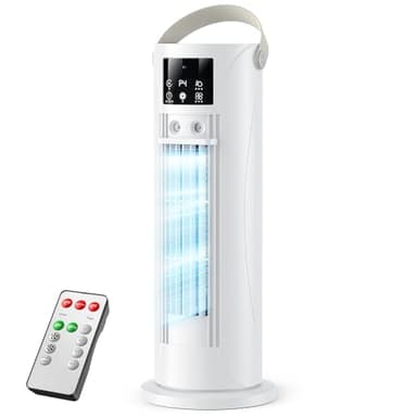 Climatiseur Mobile 4 en 1 Silencieux 28dB, Rafraîchisseur d’Air Mode Tempête, Oscillation 120°, 4 Vitesses Vent Naturel 3D Sommeil, 2 Brumisations, Minuterie 8H pour Chambre Bureau(Blanc )