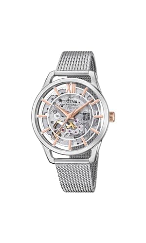 Festina Montre Automatique Femme Acier Inoxydable 316L Argenté - Montre Femme - Verre Saphir Haute résistance F20627/1