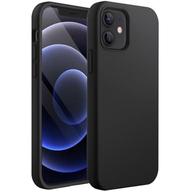 JETech Coque Silicone pour iPhone 12/12 Pro 6,1 Pouces, Protection Complète du Corps au Toucher Soyeux, Étui Housse Anti-Chocs Doublure Douce en Tissu Microfibre (Noir)
