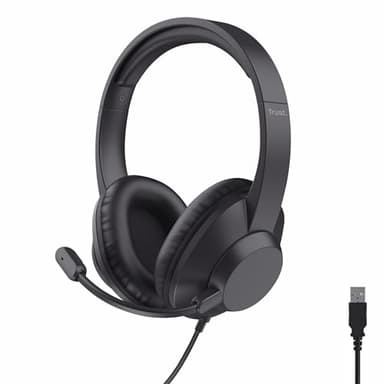Trust Roha II Max Casque USB avec Micro Over Ear, Câble 1,8 m, 85% Plastiques Recyclés, Casque Audio PC Filaire USB-C pour Ordinateur Portable Bureau Teletravail Chat Zoom Teams, Noir