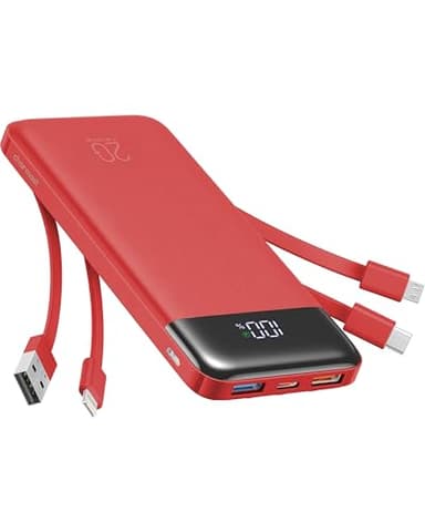 Charmast Batterie Externe 20000mAh, 22.5W Power Bank Charge Rapide avec câbles intégrés, 6 Sorties et 4 Entrées pour iPhone 17 16 15 14 Samsung S21 S22 (Rouge)