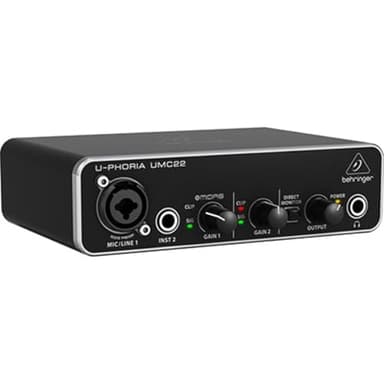 Behringer UMC22 2x2 USB Audio Interface, 48 kHz, with MIDAS-Designed Mic Preamplifier for Microphones and Instruments