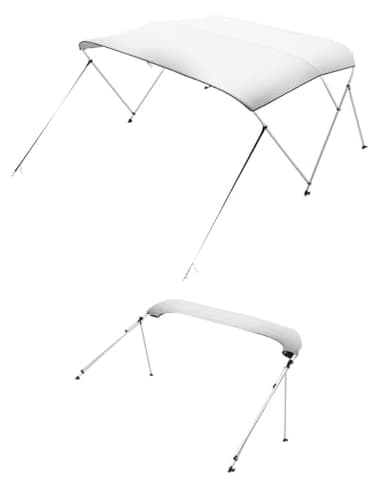 VEVOR Bimini pour Bateau à 3 arceaux, 182 x 117 x 185-198 cm, taud de Soleil avec Cadre en Alliage d'aluminium, Toile en Polyester 600D, Sac de Rangement, 2 poteaux de Support, 4 Sangles, Gris Clair