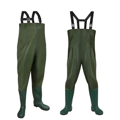 Ansobea Pantalon de pêche imperméable pour homme avec bottes, cuissardes en néoprène 70D en nylon pour la pêche, les fermes, les travaux de construction, vert, 42/43L