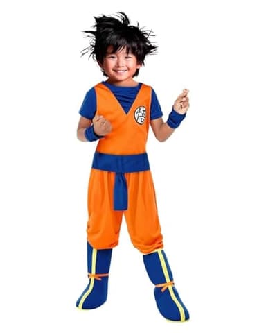 Funidelia Déguisement Officiel de Goku - Dragon Ball pour enfant, Pantalon, t-shirt, poignets, ceinture et couvre-bottes, Taille 10-12 ans - Tenue pour enfants pour fêtes, Carnaval et Halloween