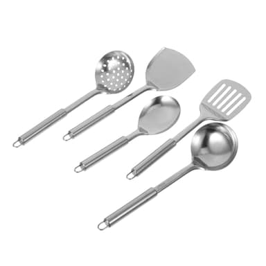 ULTECHNOVO Ensemble D Ustensiles De Cuisine 5 Pièces Spatule Ajourée Louche À Soupe Ustensiles De Cuisine Cuillère Ajourée En Acier Inoxydable Spatule