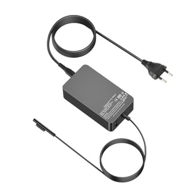 Chargeur Surface Pro 65W 15V 4A Alimentation pour Microsoft Surface Pro 11/10/9/8/7/6/5/4/3/X, Surface Book 3/2/1, Surface Laptop 7/6/5/4/3/2, Surface Go 4/3/2/1,avec Port USB 5V 1A