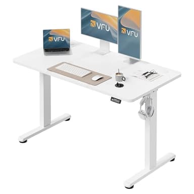 VFU Bureau Assis Debout Électrique 120 x 60 cm, Bureau Électrique Réglable en Hauteur avec Fonction Mémoire et Système Anti-Collision, Table Assis-Debout, Blanc