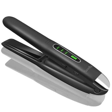 SUNMAY Voga Fer à lisser Sans Fil Lisseur Boucleur Cheveux 2 EN 1, Titane Mini Lisseur De Voyage Par USB Rechargeable, 3 Réglages De Température À Chauffage Rapide, 5000 mAh - Noir