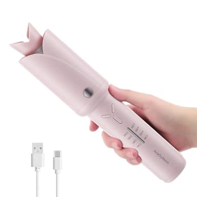 AraSyleon Boucleur Automatique sans Fil – Pour Cheveux Longs & Courts, Bâton Chauffant Céramique Tourmaline 32mm, 2*2600mAh, USB Type-C, 4 Température (140-200°C), 350g, Boucleur Automatique de Voyage
