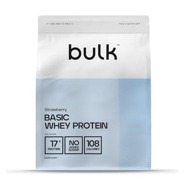 Bulk Basic Protéine en Poudre | Fraise | 1,25 kg | 41 Portions | Jusqu’à 18 g de Protéines par Portion | Faible en Sucres | Formule à Absorption Rapide | Prise de Masse Musculaire et la Récupération