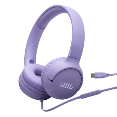 JBL Tune 520 C, Casque Filaire Supra-auriculaire Confortable avec Micro, Son JBL Pure Bass, préréglages EQ, connectivité USB-C, Design Pliable et câble Anti-nœuds, Violet