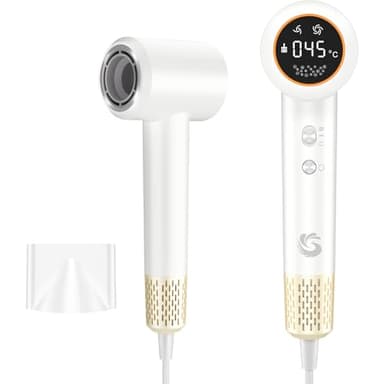 KARFUN Sèche-cheveux ionique,110,000 RPM HD Display Professional High-Speed Motor for Fast Drying,200 Million Low-Noise Plasma Thermo Control Hair Dryer with Magnetic Nozzle (Blanc)