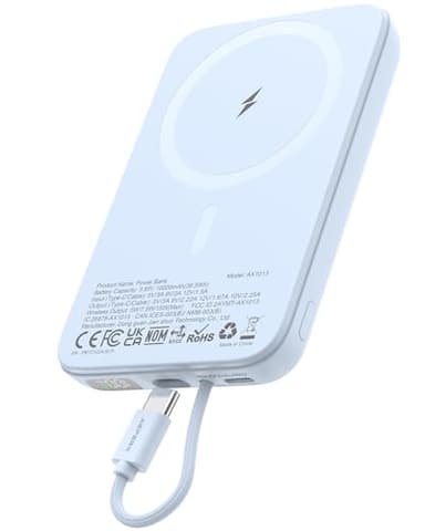 ASPERX Batterie Externe Magnétique avec Câble USB-C Intégré, 10000mAh 22.5W sans Fil Power Bank USB C in & Out, Charge Rapide pour iPhone 16/15/14/13/12 Series, iPad, Galaxy