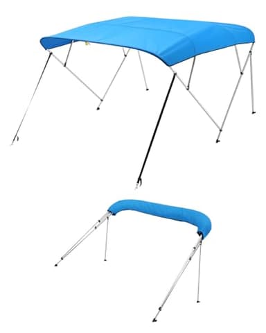 VEVOR Bimini pour Bateau à 4 arceaux, 243x137x216-228 cm, taud de Soleil avec Cadre en Alliage d'aluminium, Toile en Polyester 600D, Sac de Rangement, 2 poteaux de Support, 4 Sangles, Bleu Pacifique