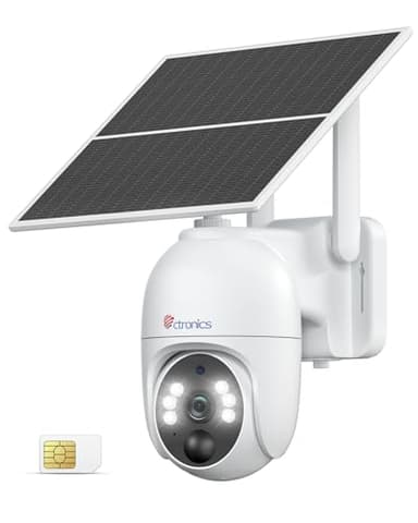 Ctronics 2K 4G LTE Camera Surveillance Solaire Extérieure sans Fil, PTZ Caméra IP Carte SIM avec Batterie 10400mAh, Vision Nocturne Couleur, PIR Détection, Audio Bidirectionnel, Cloud, IP66 (Blanc)