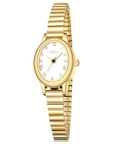 CIVO Vintage Montre Femme Petit: Boîtier Ovale Cadran Romain Analogique avec Bande d'extension - Montre Habillée Femme en Or pour Cadeaux d'anniversaire Saint Valentin