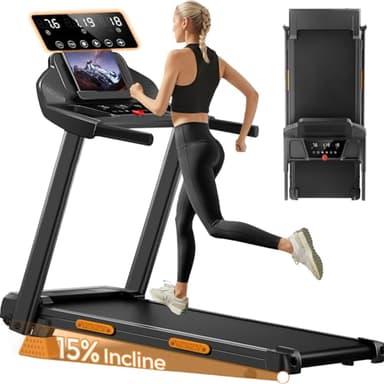 UMAY Tapis de Course Pliable Inclinable 15%, Tapis de Marche Inclinable 12KM/H, Treadmill Home avec Moteur 3,0CV et Affichage LED, Charge Max. 136KG, Idéal pour Appartement
