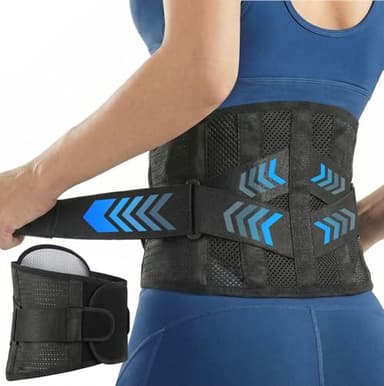 ANAMPION Ceintures Lombaires avec 5 Supports Métalliques, Légère et Respirante Ceinture Lombaire Sciatique avec Coussin Lombaire Amovible, Confort Ceinture Lombaire pour Homme et Femme (Noir, XXL)
