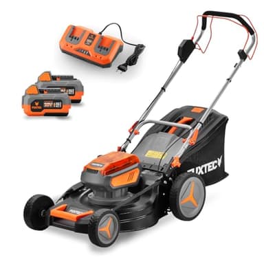 FUXTEC Tondeuse à Gazon sans Fil 40V (2x20V) E2RM46 Autotractée, Mulching et Éjection latérale - Set Batteries 2x4Ah et Chargeur - Largeur De Coupe 46cm, 50L, Hauteur De Coupe 25-75mm