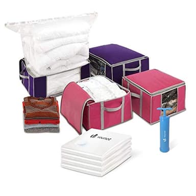 VOUNOT® Lot de Housse de rangement sous vide Grande Capacité XXL 4 Sacs sous vide avec 4 coffres de rangement 2 petits modèles 154L et 2 grands modèles 484L Housse de rangement duvet et couettes