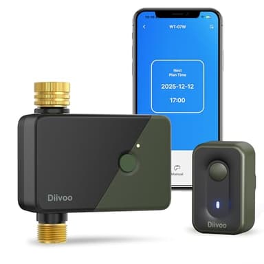 Diivoo Programmateur Arrosage WiFi en Laiton, Compatible Alexa et Google Home, Multi-Programmes d’Arrosage, Retard Pluie & Arrosage Manuel, Minuteur Arrosage Automatique pour Jardin, Pelouse, Cour