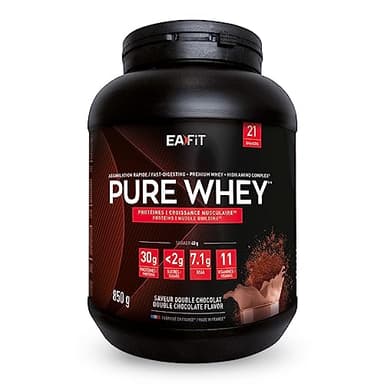 WHEY PROTEIN - Double Chocolat - EAFIT - Marque Française N°1 en Nutrition Sportive - 30g de Proteine Whey - BCAA - Shaker Proteine - Pre Workout, Musculation - Protéines Whey - 850 g