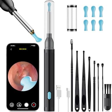 Outil de retrait du cérumen avec 8 pièces - Nettoyeur d'oreille avec caméra HD 2400p avec 6 lumières LED, WiFi intégré, kit de nettoyage d'oreille pour iOS et Android