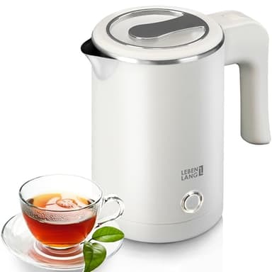 LEBENLANG Mini bouilloire electrique en acier inoxydable - 500ml & Sans plastique I 600W Petite Bouilloires électriques de voyage blanche I Electric Kettle electriques 0.5l Boulloire silencieuse