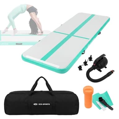 ECD Germany Tapis Airtrack 3m, Vert Menthe, 10 cm d'Épaisseur, Piste de Gymnastique Gonflable pour Tumbling, Yoga, Pilates et Fitness, avec Pompe Électrique et Sac de Transport, Équipement de Sport