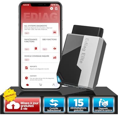 KINGBOLEN Ediag Elite OBD2 Diagnostic Français, Valise Diagnostic Auto avec Test Actif, 15+ réinitialisations, Outil de Diagnostic de Voiture pour Tous Les systèmes, Mise à Jour Gratuite à Vie