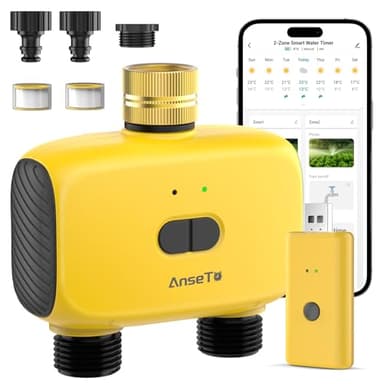 AnseTo Programmateur Arrosage Automatique WiFi avec 2 Sorties pour Jardin, Pelouse, Programmable Arrosage Automatique de Plein Air,Système D'irrigation Intelligent avec WiFi Hub,Retardement de Pluie