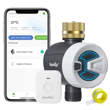 RAINPOINT Programmateur Arrosage WiFi, Minuteur Arrosage Automatique avec Entrée en Laiton, 2 Modes D'arrosage, Télécommande Smart APP Via WLAN 2,4 GHz ou Bluetooth, pour Jardin, Pelouse