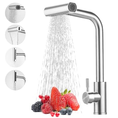 Vuxava Robinet Cuisine avec Douchette – Mitigeur de Cuisine Inox Rotatif 360° avec 4 Modes de Pulvérisation, Robinet de Cuisine avec Douchette Extractible pour Évier