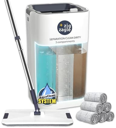 zig zagle kit Seau et serpillière, Pure Water System, Separation Eau Propre/Sale, Ultra hygiénique, Nettoyage Facile, Compact, Balai Plat, serpillère Microfibre, autonettoyant, Seau essoreur