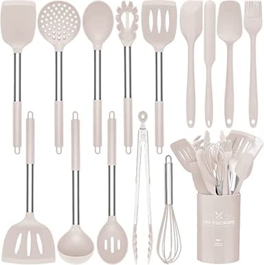 Lot de 15 ustensiles de cuisine en silicone résistants à la chaleur avec poignées en acier inoxydable de qualité supérieure pour la cuisine et la pâtisserie, spatules antiadhésives