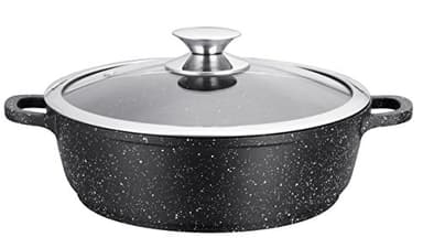 Kamberg - Sautoir / Sauteuse 40 cm - Fonte d'Aluminium - Revêtement Type Pierre - Couvercle en Verre - Tous Feux dont Induction - Sans PFOA - 0008044, 40 x 40 x 7.5 cm, Noir