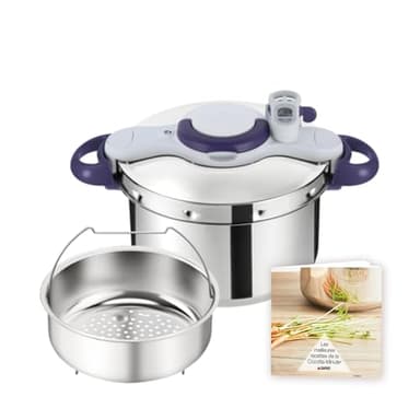 Seb Clipsominut’ Perfect Cocotte-minute 7,5 L, Autocuiseur induction, Facile à utiliser, Minuteur, Livre 100 recettes inclus, Fabriqué en France, Violet P4624800