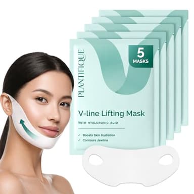 PLANTIFIQUE Double Menton Masque Visage V-Line 5 Ceintures Gaine Femme et Homme Idée Cadeau Hydrate et Rafraîchit Définissez l’Apparence de Mâchoire au Collagène à l’Aloe Vera Jawline Shaping Masks
