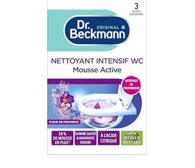 Dr. Beckmann - Détartrant Intensif WC Anti Calcaire - Mousse Nettoyante Fleur De Provence - Produit WC au Charbon Actif - Produit Ménager Qui Élimine les Saletés Ainsi que Les Mauvaises Odeurs 3x100g