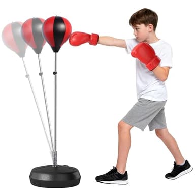 HOMCOM Sac de Frappe sur Pied Punching Ball sur Pied réglable en Hauteur 126-144 cm avec Gants, Pompe et Base de lestage pour Adolescents et débutants Noir et Rouge