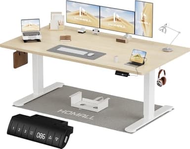 Homall Bureau Assis Debout Électrique 160x80 cm Bureau Réglable en Hauteur avec Fonction Mémoire et Système Anti-Collision, avec Plateau de Gestion des Câbles
