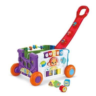 VTech - Super Chariot Interactif Multi-Activités, Chariot Enfant à Tirer avec Trieur de Formes, Jeux d’Éveil, Bac à Jouets Interactif et Musical, Cadeau Bébé Dès 1 an - Contenu en Français